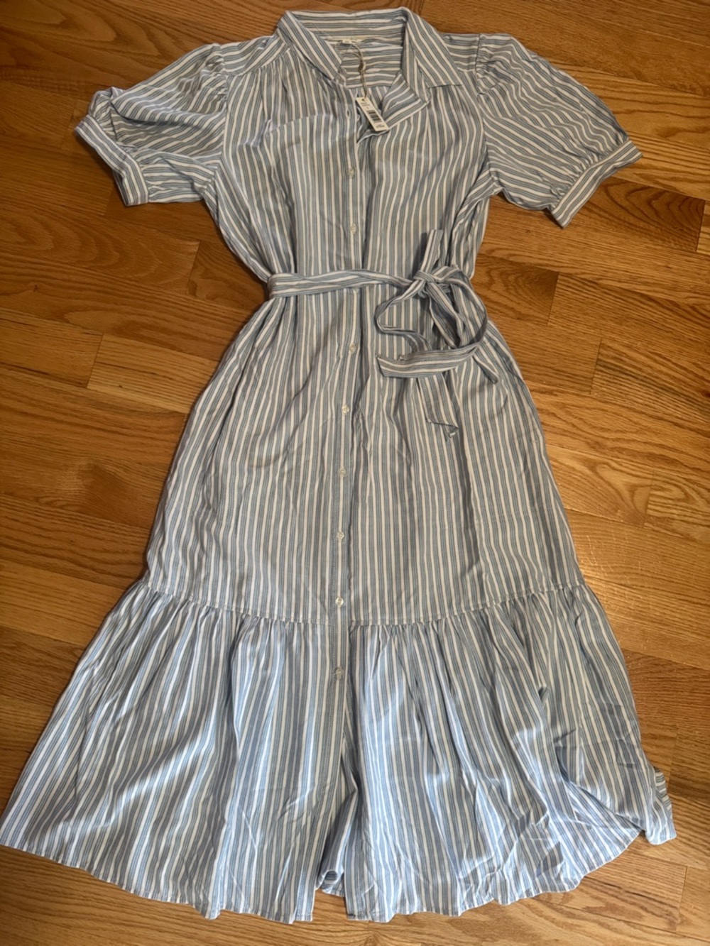 Max Studio Preppy Cotton Maxi Dress Tie Waist Size Large $178 NWT New With Tags